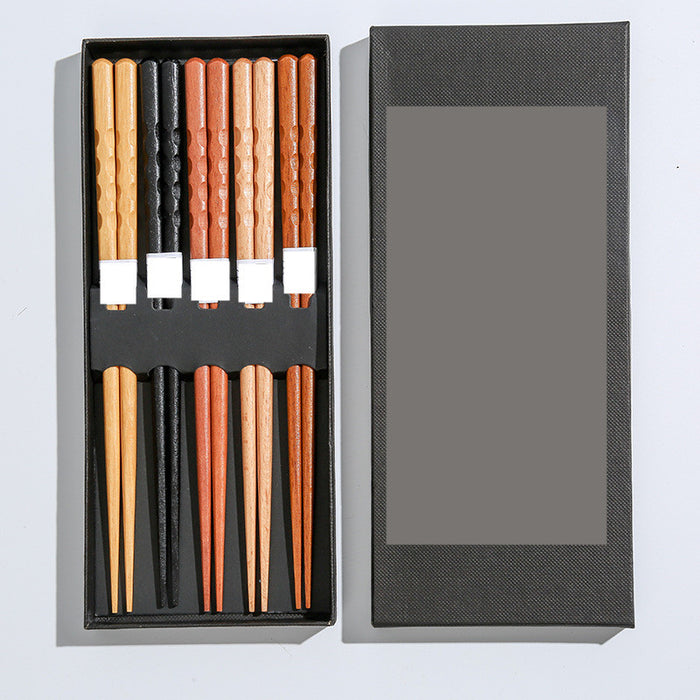 Elegant Household Wooden Chopsticks Gift Box Set - 5 Pairs