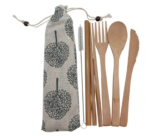 Bamboo Utensils Wooden Travel Cutlery Set - Reusable Utensils with Pouch