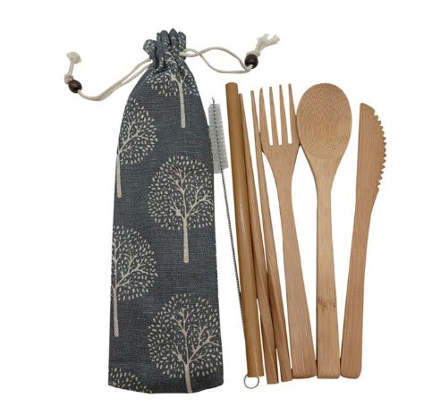 Bamboo Utensils Wooden Travel Cutlery Set - Reusable Utensils with Pouch