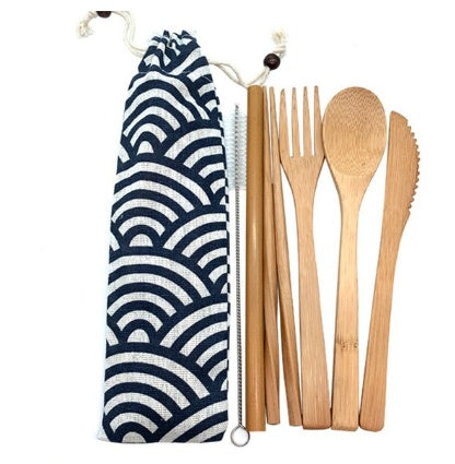 Bamboo Utensils Wooden Travel Cutlery Set - Reusable Utensils with Pouch