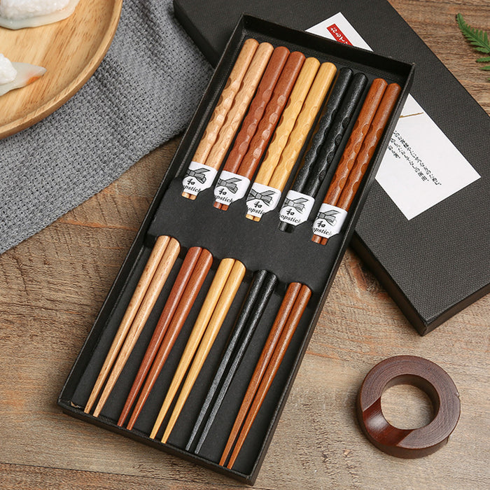 Elegant Household Wooden Chopsticks Gift Box Set - 5 Pairs