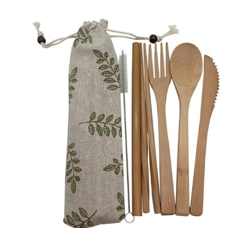 Bamboo Utensils Wooden Travel Cutlery Set - Reusable Utensils with Pouch