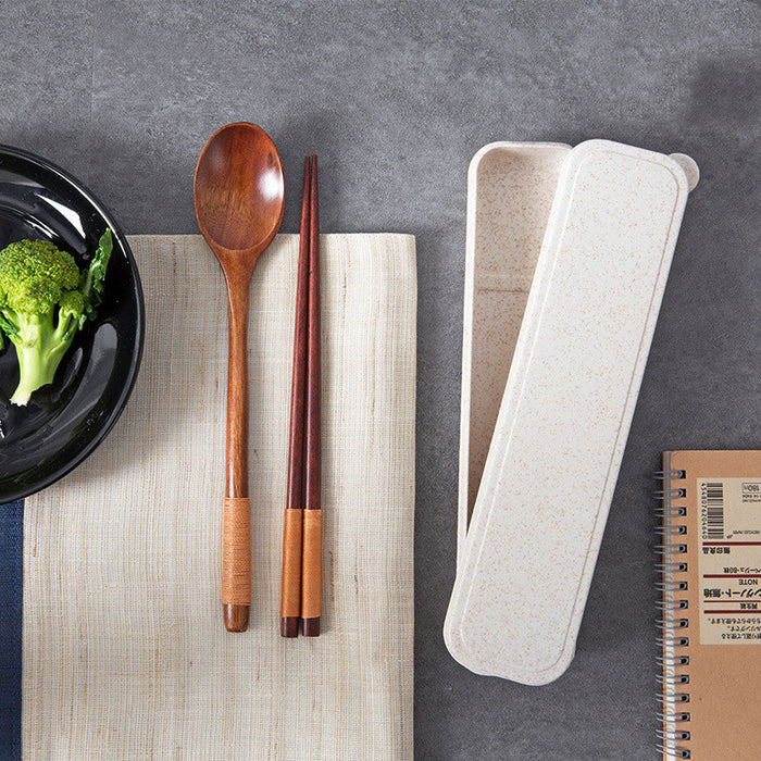 Portable Take-Out Wooden Spoon and Chopstick Storage Box