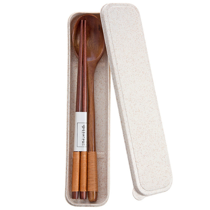 Portable Take-Out Wooden Spoon and Chopstick Storage Box