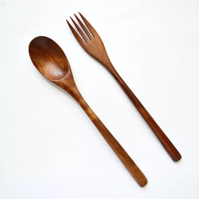 Wooden Flatware, Spoon and Fork Set (8 Pack)