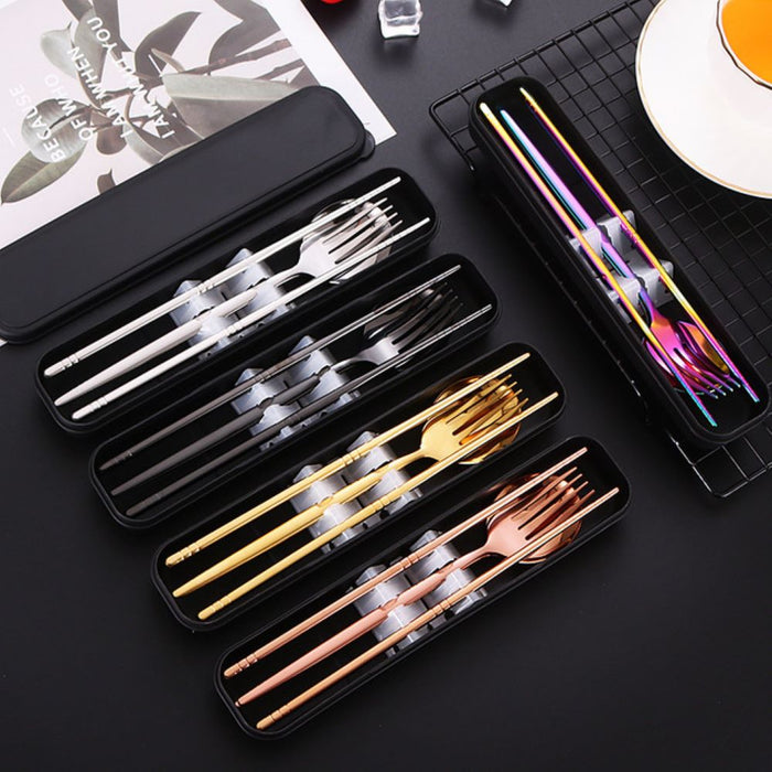 Flatware, Cutlery Set, Spoon, Fork, Chopsticks with Case (Black, Silver, Gold, Rose Gold)